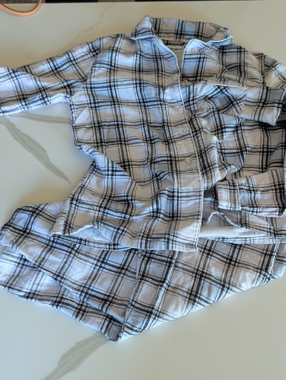 Plaid Button-Front Pajama Set - White & Black